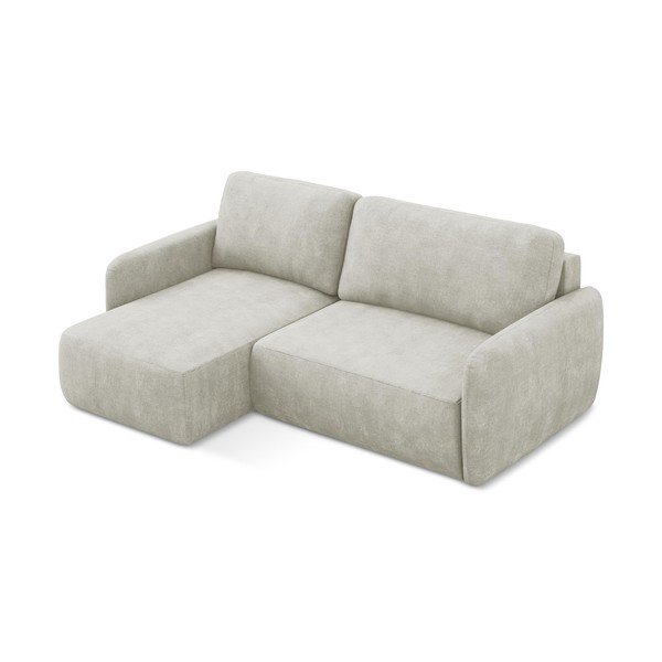 Kremowy narożnik rozkładany z tkaniny szenilowej ze schowkiem (lewostronny/z szezlongiem) Lilo – Makamii-image-2