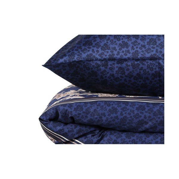 Ciemnoniebieska pościel dwuosobowa z satyny bawełnianej z prześcieradłem i narzutą 240x260 cm Pera – Mijolnir-image-3