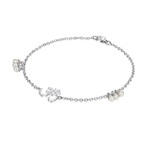 Srebrna
  bransoletka z perłami i zawieszką Chakra Pearls Om, 19 cm