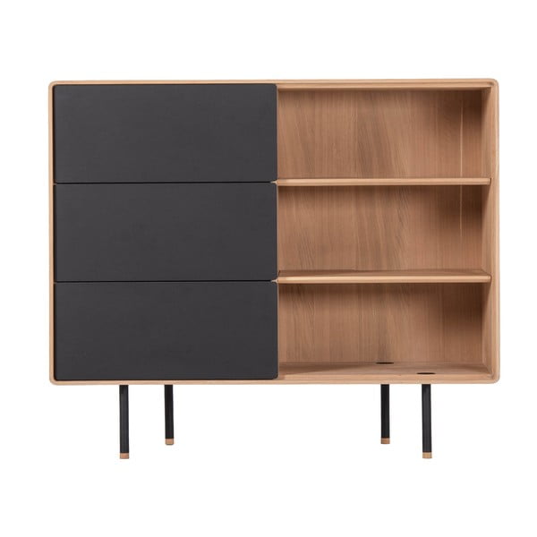 Czarno-naturalna niska komoda z litego drewna dębowego 118x100 cm Fina – Gazzda