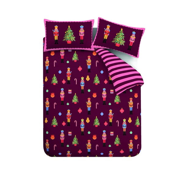 Różowo-fioletowa pościel jednoosobowa 135x200 cm Nutcracker Stripe – Catherine Lansfield