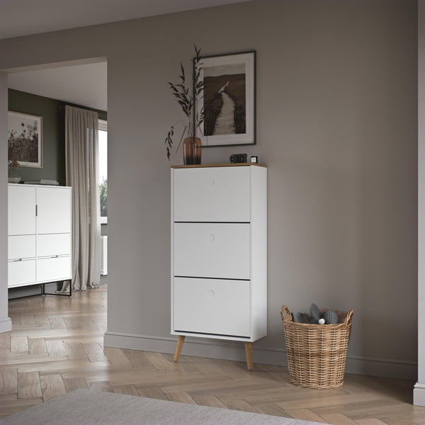 Biała szafka na buty z nogami z drewna dębowego Tenzo Dot-image-1