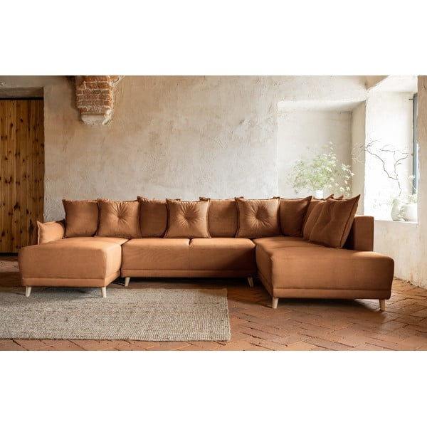 Ceglasty sztruksowy rozkładany narożnik (prawostronny/w kształcie litery U) Lazy Lukka – Miuform-image-1