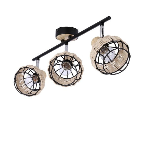 Czarno-kremowa lampa sufitowa z metalowo-rattanowym kloszem ø 12 cm Tajga – Candellux Lighting-image-2