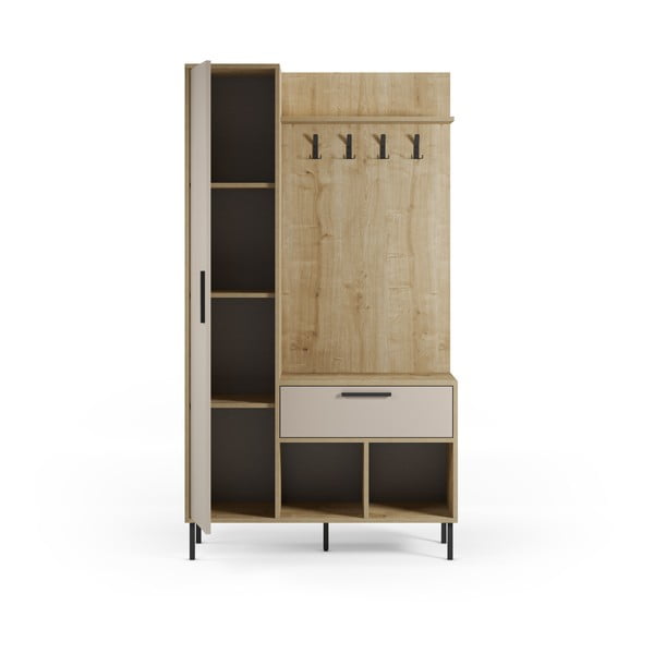 Kremowo-naturalny zestaw do przedpokoju w dekorze dębu 108x195x35 cm Heidy – Marckeric-image-4