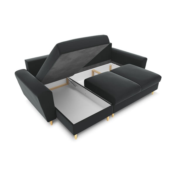 Ciemnoszary aksamitny rozkładany narożnik ze schowkiem Kyoto – Cosmopolitan Design-image-2