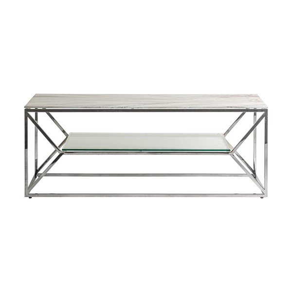 Stolik w biało-srebrnym kolorze z blatem w dekorze marmuru 60x120 cm Altiplano – Burkina-image-2