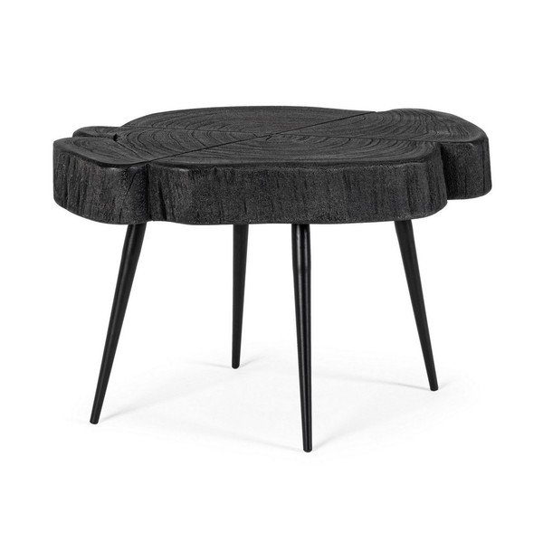 Czarny stolik z blatem z drewna akacjowego 35x46 cm Zakia – Bizzotto