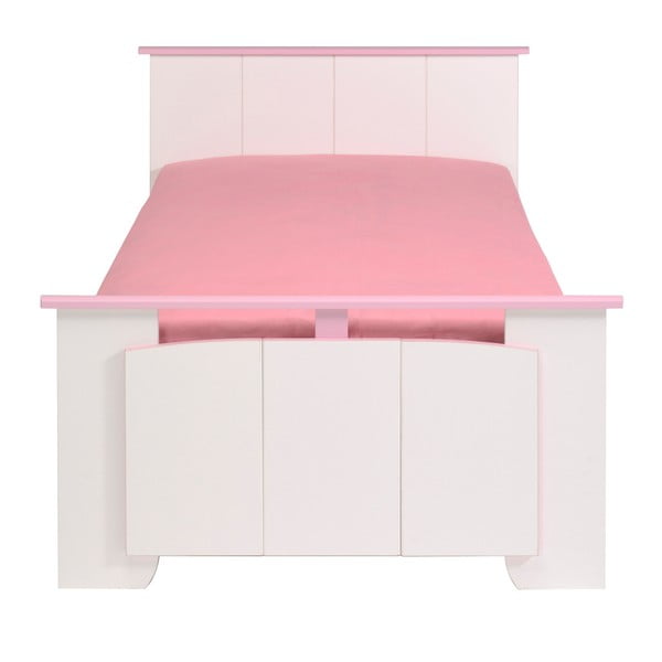 Różowo-białe łóżko 1-osobowe Parisot Amabelle, 90x190 cm