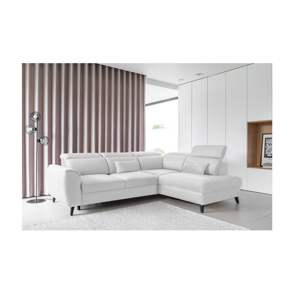 Biały aksamitny rozkładany/ze schowkiem narożnik (prawostronny/w kształcie litery L) Noble – ELTAP-image-1