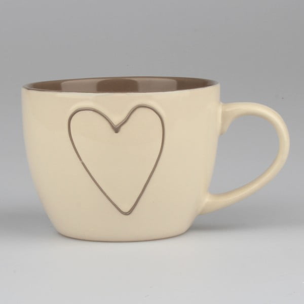 Biały kubek ceramiczny ręcznie zdobiony Dakls Heart, 473 ml
