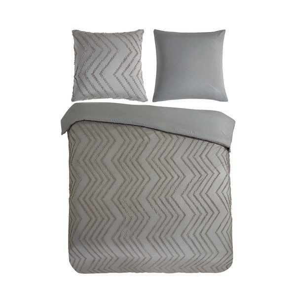 Szarobrązowa pościel dwuosobowa z mikrowłókna 200x220 cm Pure Zigzag – Good Morning