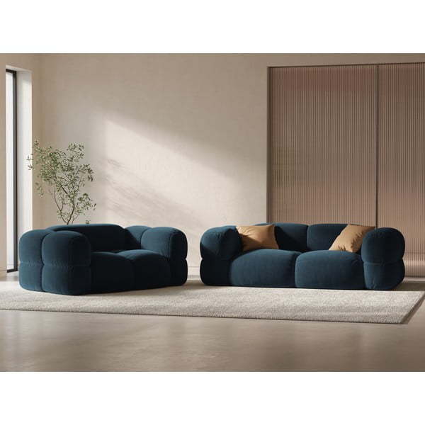 Ciemnoniebieska aksamitna sofa 210 cm Loretto – Cosmopolitan Design-image-1