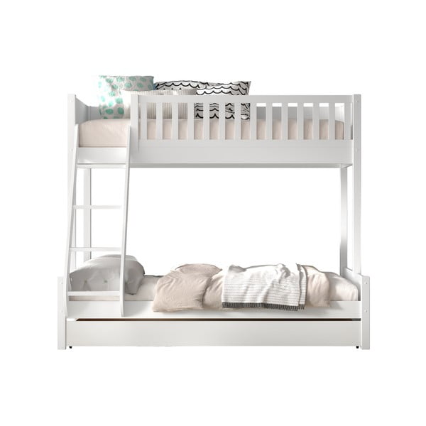 Białe piętrowe łóżko dziecięce z litego drewna sosnowego ze schowkiem 140x200/90x200 cm SCOTT – Vipack