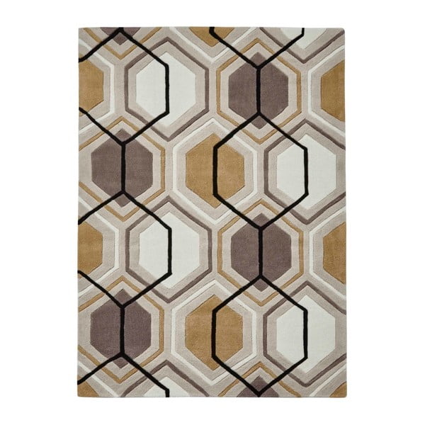 Beżowy ręcznie tkany dywan Think Rugs Hong Kong Hexagon Beige & Yellow, 120x170 cm
