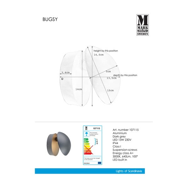 Ciemnoszary kinkiet Markslöjd Bugsy-image-1