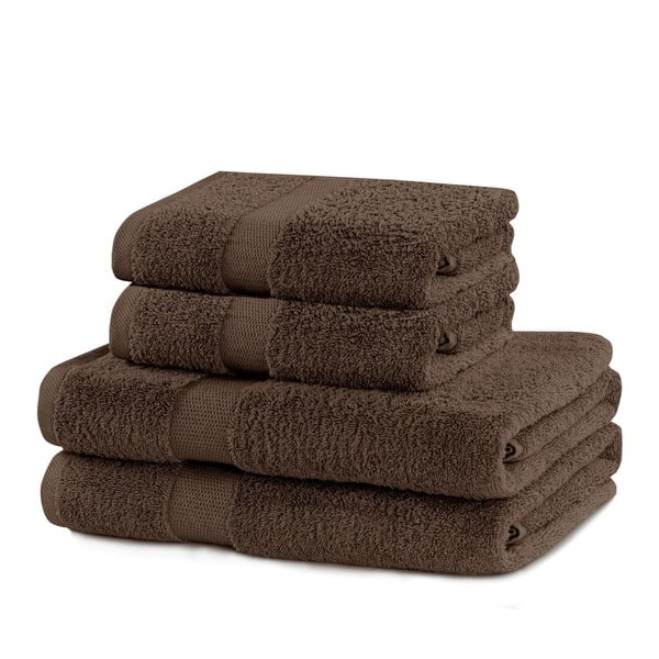 Brązowe bawełniane ręczniki zestaw 4 szt. frotte Marina – DecoKing