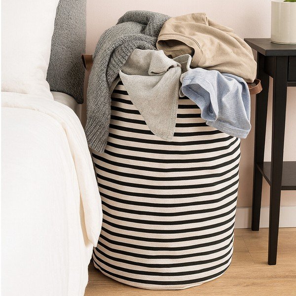 Czarno-biały tekstylny kosz na pranie 54 l Stripe – Premier Housewares-image-2