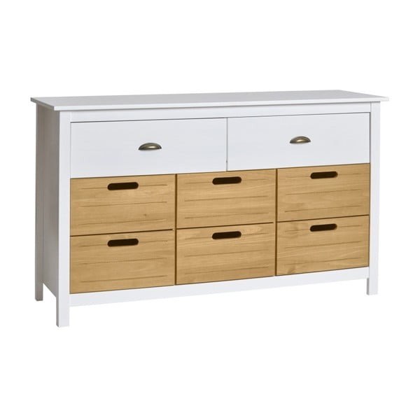 Biała komoda z litego drewna sosnowego z 8 szufladami Marckeric Ibiza-image-1