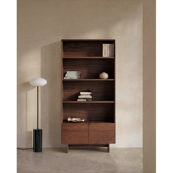 Regał w dekorze orzecha w ciemnym naturalnym kolorze 90x190x35 cm Norlen – Kave Home-image-1