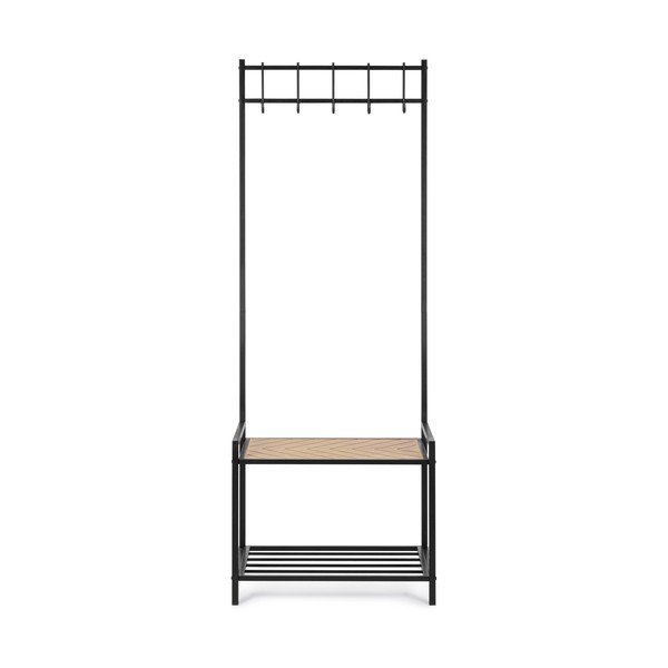 Czarny/w naturalnym kolorze metalowy wieszak ścienny z półką 64,5 cm Haldor – Yes Everyday-image-1
