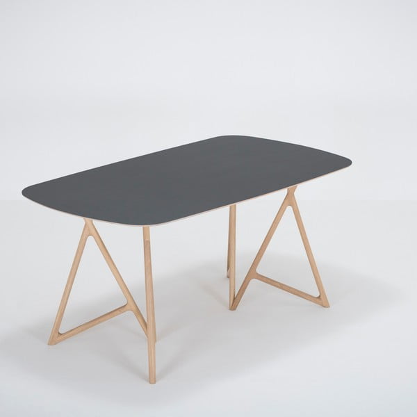 Stół z litego drewna dębowego z czarnym blatem Gazzda Koza, 160x90 cm
