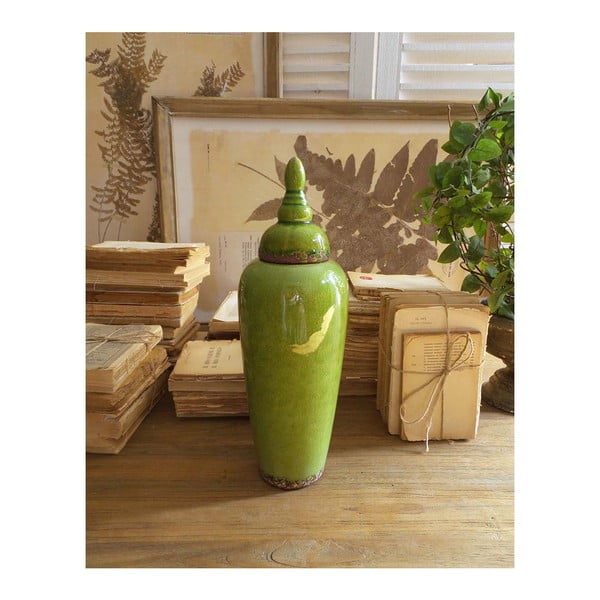 Zielony wazon ceramiczny z pokrywką Orchidea Milano, 37 cm