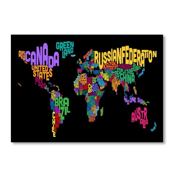 Czarny plakat z kolorową mapą świata Americanflat Written, 60x42 cm
