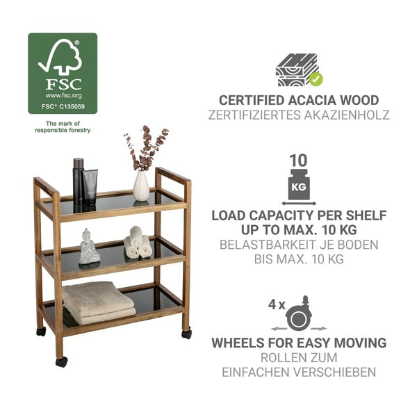 Czarno-naturalny regał łazienkowy z litego drewna akacjowego 65x76,5 cm Fondi – Wenko-image-4