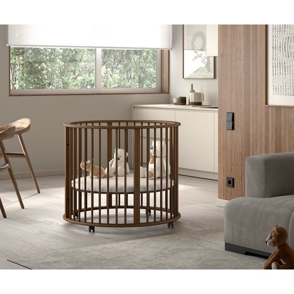 Brązowy kojec dla dzieci z litego drewna bukowego 90x90 cm Dino – Vipack-image-1