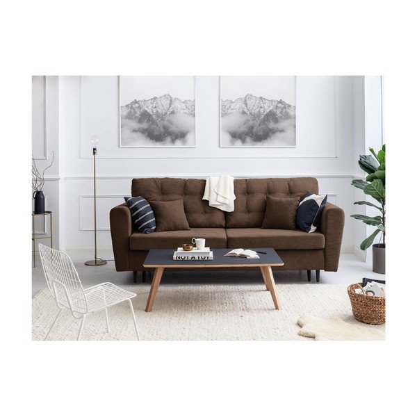 Brązowa 3-osobowa sofa rozkładana ze schowkiem Cosmopolitan Design Lyon-image-1