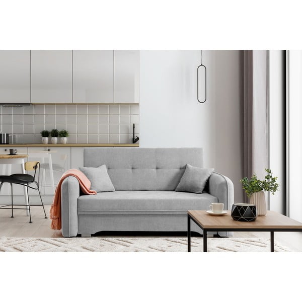Jasnoszara rozkładana/ze schowkiem sofa z tkaniny szenilowej 155 cm Laine – ELTAP-image-1