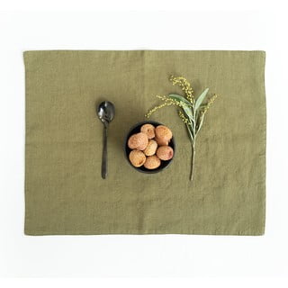Oliwkowozielona lniana mata stołowa Linen Tales, 35x45 cm
