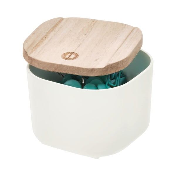 Biały pojemnik z pokrywką z drewna paulownia iDesign Eco, 9x9 cm-image-1