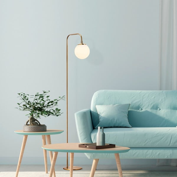 Biała/w kolorze mosiądzu lampa stojąca ze szklanym kloszem (wysokość 146 cm) Viran – Opviq lights-image-2