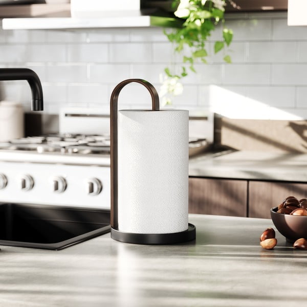 Czarny drewniany stojak na ręczniki papierowe ø 17 cm Bellwood – Umbra-image-2