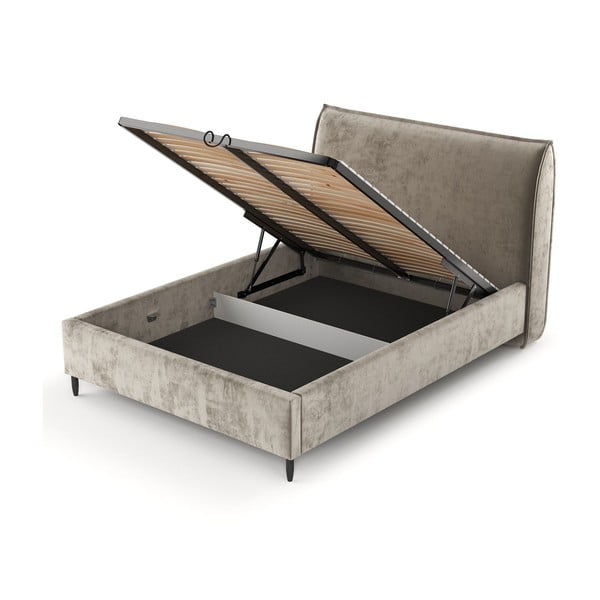 Beżowe tapicerowane łóżko dwuosobowe ze schowkiem i stelażem 180x200 cm Shell – Maison de Rêve-image-4