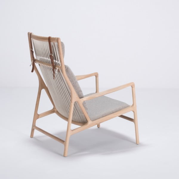 Fotel z konstrukcją z drewna dębowego z szarą tekstylną poduszką Gazzda Dedo-image-2