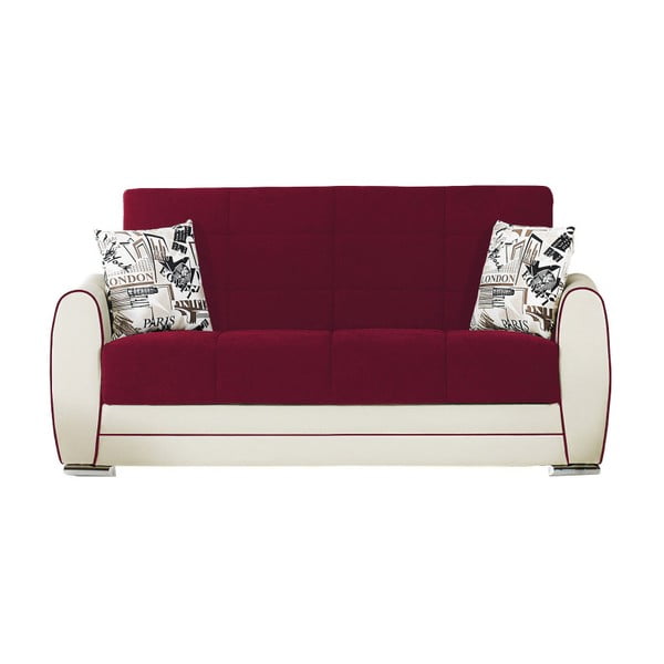 Czerwono-kremowa dwuosobowa sofa rozkładana ze schowkiem Esidra Rest