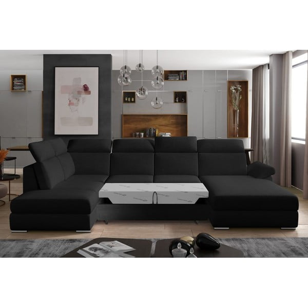 Czarny rozkładany narożnik (lewostronny/w kształcie litery U) Evanell – ELTAP-image-2