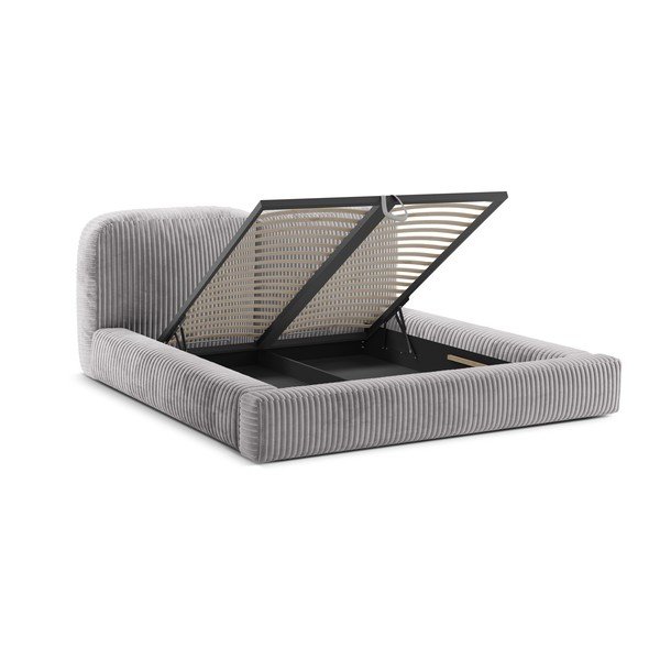 Jasnoszare tapicerowane łóżko dwuosobowe ze schowkiem i stelażem 180x200 cm Martina – Micadoni -image-2