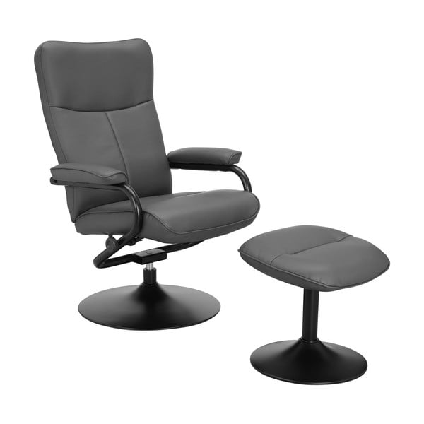 Szary fotel wypoczynkowy z imitacji skóry z podnóżkiem Istad – Støraa