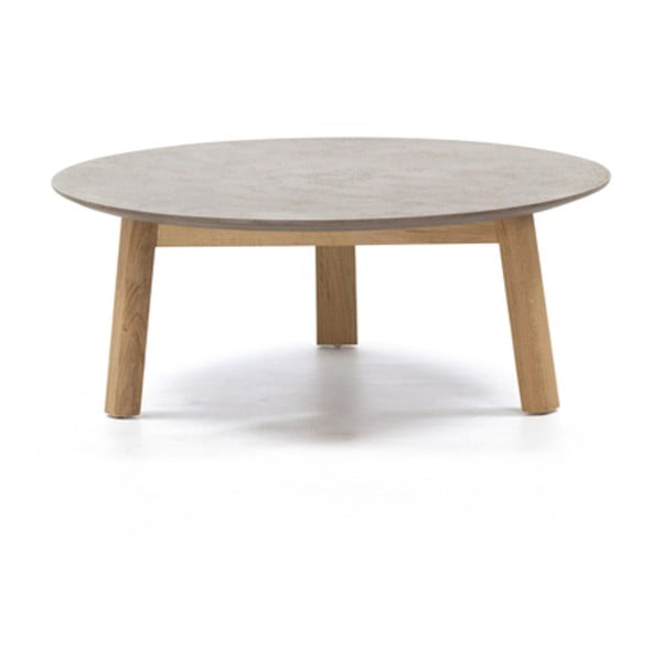 Szary stolik z dębowego drewna PLM Barcelona, ⌀ 90 cm