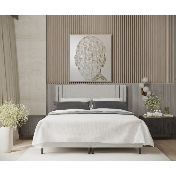 Jasnoszare tapicerowane łóżko dwuosobowe ze schowkiem 180x200 cm Musca – Maison de Rêve-image-3