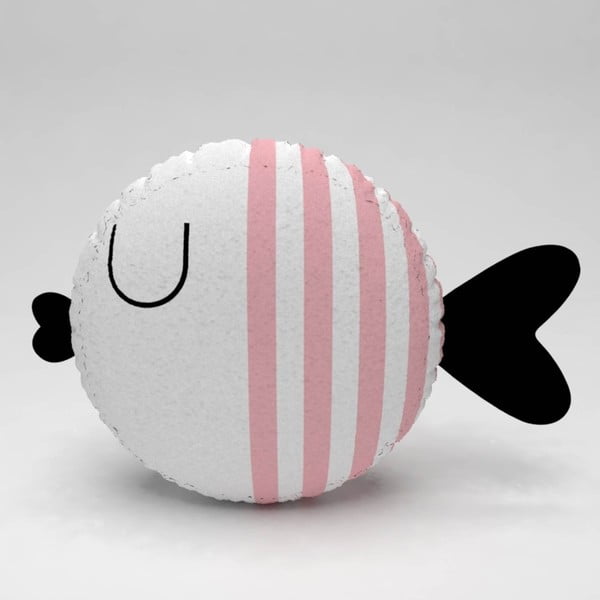 Biała poduszka z różowymi paskami Fishie, ⌀ 32 cm