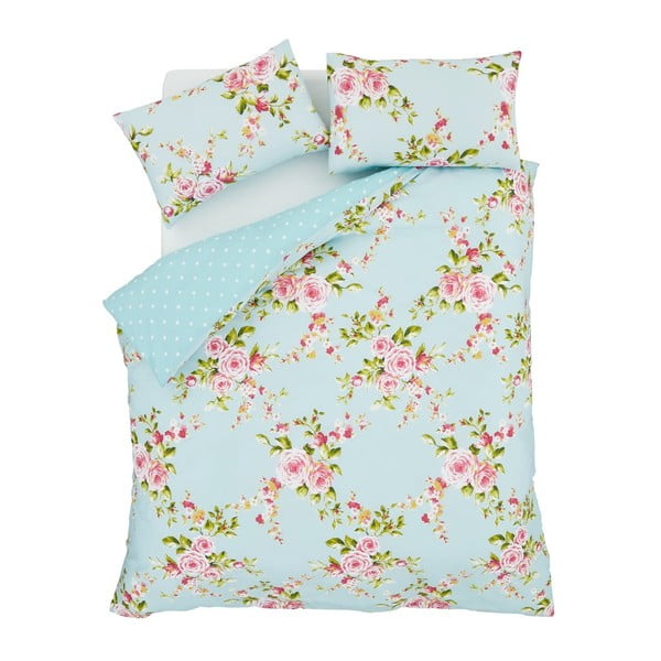 Jasnoniebieska pościel z motywem róż Catherine Lansfield Canterbury, 200x200 cm-image-1