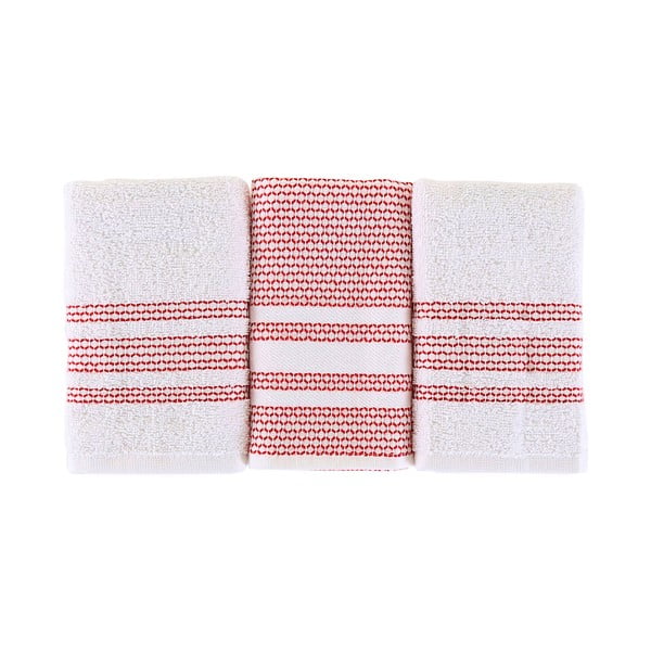 Zestaw 3 biało-czerwonych ręczników Waffle, 30x50 cm
