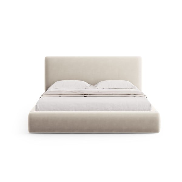 Beżowe tapicerowane łóżko dwuosobowe ze schowkiem i stelażem 140x200 cm Colonel – Cosmopolitan Design-image-3