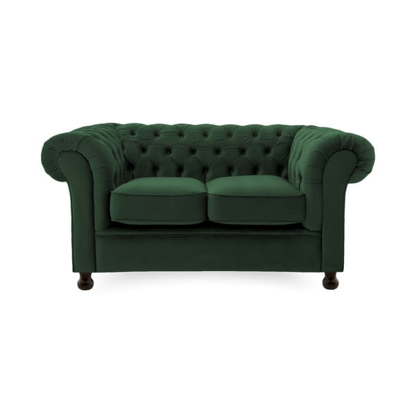 Ciemnozielona sofa 2-osobowa Vivonita Chesterfield