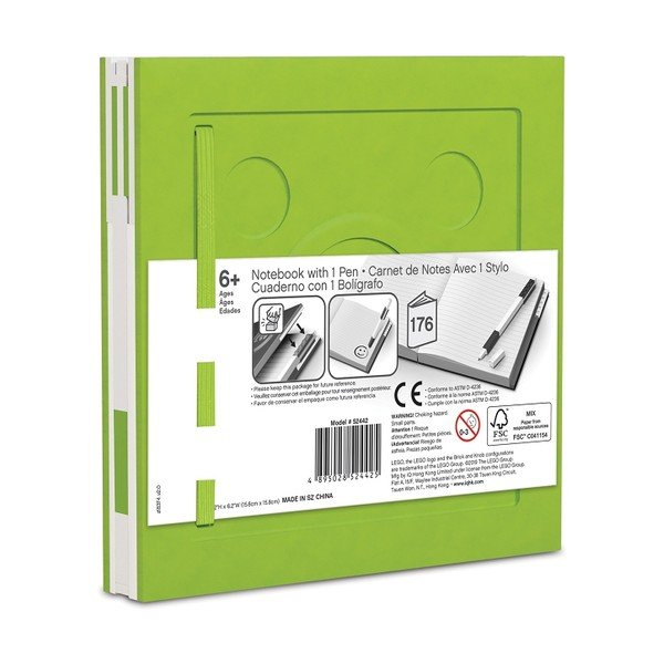 Jasnozielony kwadratowy notatnik z długopisem żelowym LEGO®, 15,9x15,9 cm-image-2